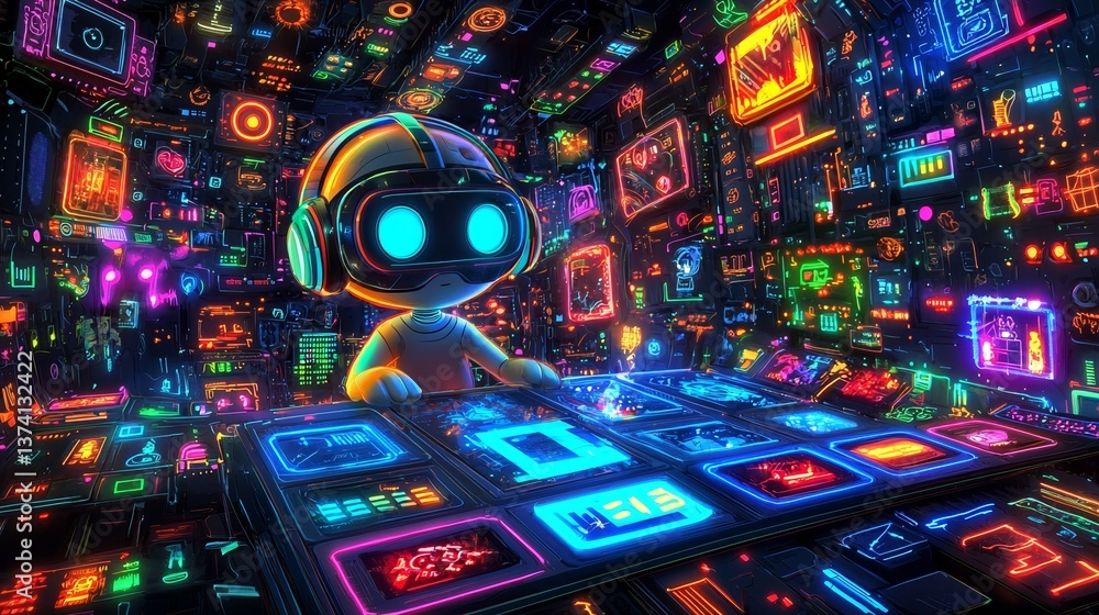 Poster the illustration of a virtual reality concept in 3d features an icon composition including a vr head