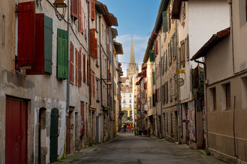 Bayonne, France: Basque City of Bayonne Showing a Quiet Street Leading to a Distant Church 