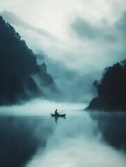 Fototapeta premium traditional ink painting of mountain and lake landscape