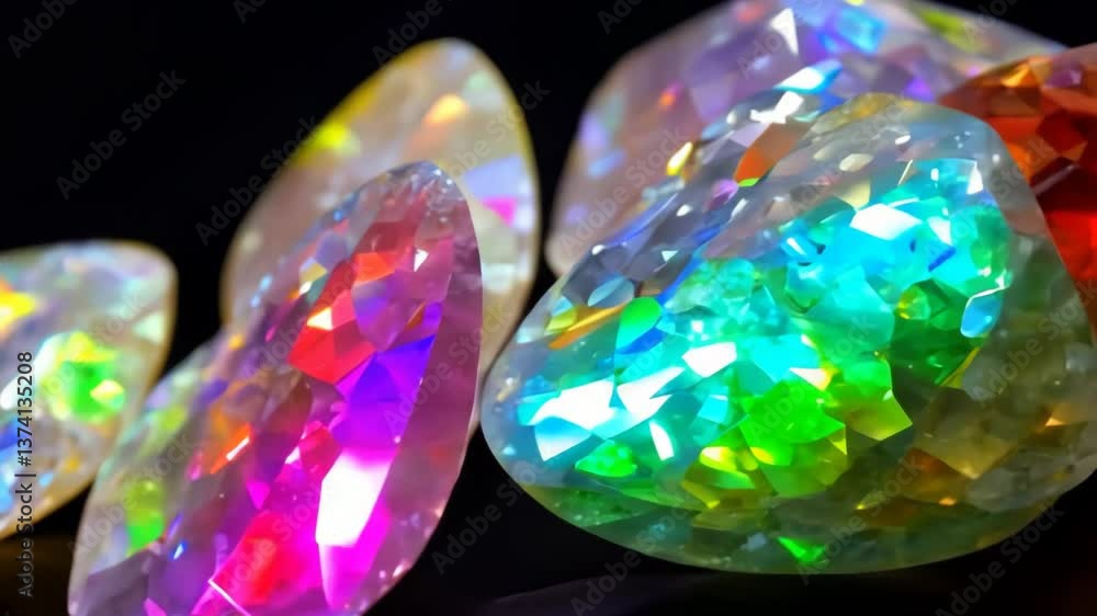 Aufkleber A collection of colorful gems with a rainbow effect. The gems are of different shapes and sizes. Some are larger and more prominent, while others are smaller and more subtle