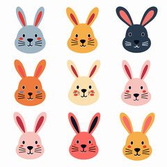 face set of a cute white rabbit. Kawaii bunny ear emoji, or bunny emoticon. symbol of a rabbit. Expression of a funny animal cartoon figure. outline in a vector illustration