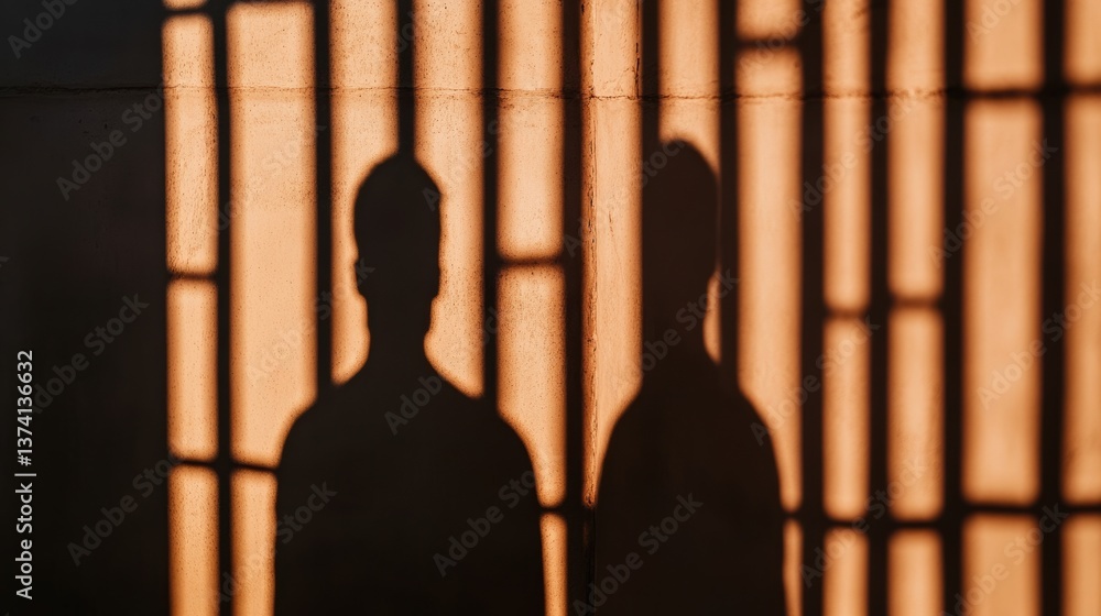Aufkleber two shadowy figures cast against a textured wall, illuminated by warm light, creating a striking con