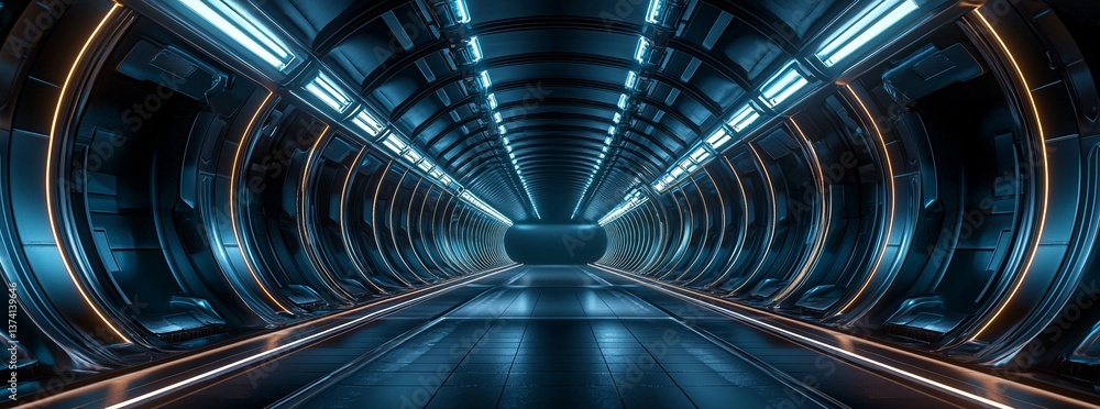 Aufkleber a futuristic setting featuring a 3d room with a tunnel, illuminated by a bright light and incorporat