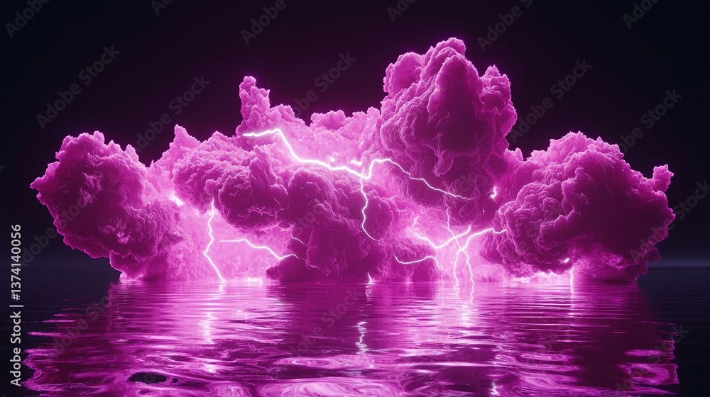 Poster the image features an abstract background with a purple lightning shape, accompanied by black spotli