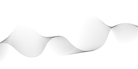 White wave curve lines banner background design. Abstract soft wave lines dynamic flowing gray light isolated background. Vector Illustration of the gray pattern of lines. Black stripes on white .	
