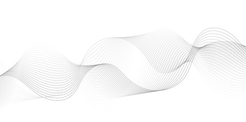 White wave curve lines banner background design. Abstract soft wave lines dynamic flowing gray light isolated background. Vector Illustration of the gray pattern of lines. Black stripes on white .	
