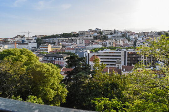 Viewpoint in the Torel garden to the city of Lisbon and its architecture, PORTUGAL