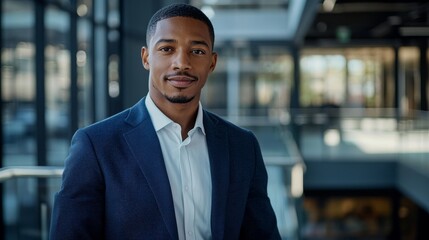 African American CEO exudes charisma in a corporate environment, epitomizing leadership and success