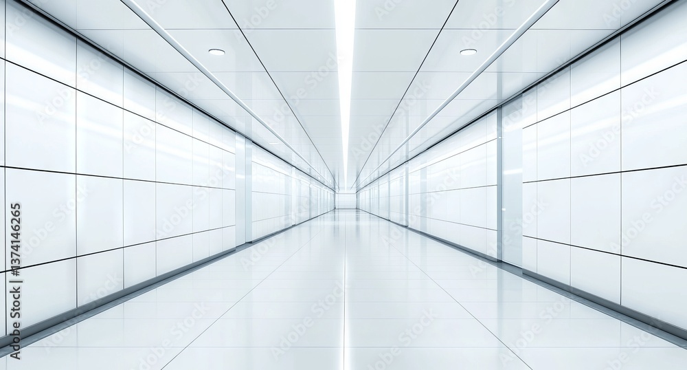 Poster an abstract concept featuring a triangle spaceship corridor and a futuristic tunnel with light, offe