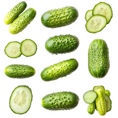 Fresh Cucumber Collection: A vibrant collection of cucumbers, whole and sliced, ready to tantalize taste buds with their refreshing appeal, perfectly embodying freshness and natural goodness.