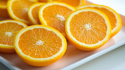 Fototapeta premium Fresh orange slices arranged on a white plate
