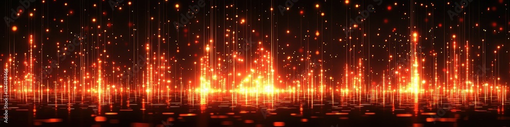 Poster abstract glowing lines and particles emanating from a dark background