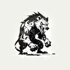 Ferocious Hyena Warrior: A Monochrome Masterpiece