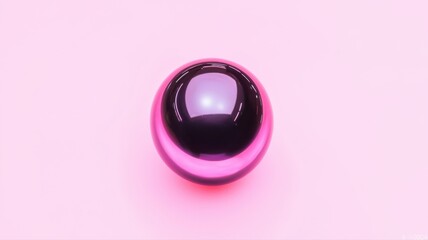 A glossy orb showcasing a striking combination of pink and black colors rests against a soft pink backdrop, creating a visually captivating effect