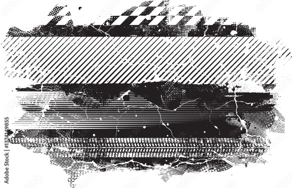 Aufkleber Grunge textured banner with rough edges. Halftone dots texture. Overlay grunge texture . Simply place texture over any object to create grunge effect . Banner with scratched surface for your design