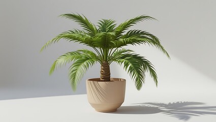 Realistic Illustration of a Potted Plant with Shadows on a White Background