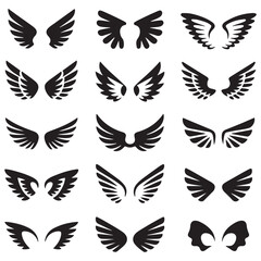 Set of wings icons. Wings badges. Collection wings badges. Vector illustration.Silhouette Vector Black. with white background