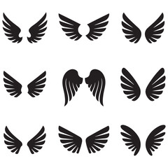 Set of wings icons. Wings badges. Collection wings badges. Vector illustration.Silhouette Vector Black. with white background