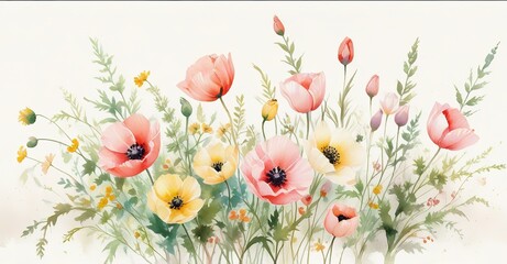 ilustraci&oacute;n de flores silvestres pintadas en acuarela