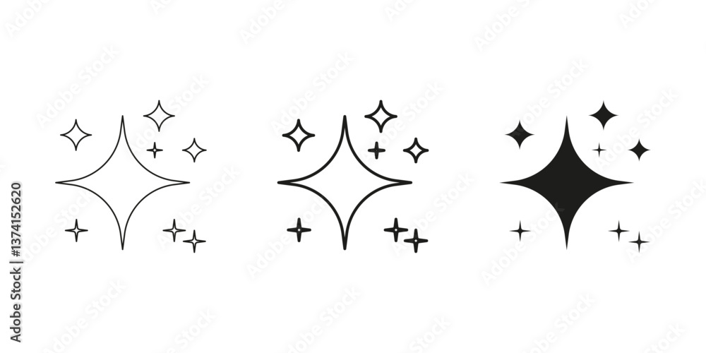 Poster starburst and sparkle line and solid icon set. elegant star symbol collection. isolated vector illus