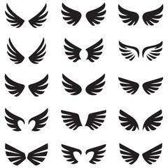 Set of wings icons. Wings badges. Collection wings badges. Vector illustration.Silhouette Vector Black. with white background