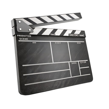 Lights, Camera, Clapperboard: A meticulously detailed close-up of a traditional clapperboard, poised ready to signal the beginning of a film shoot.