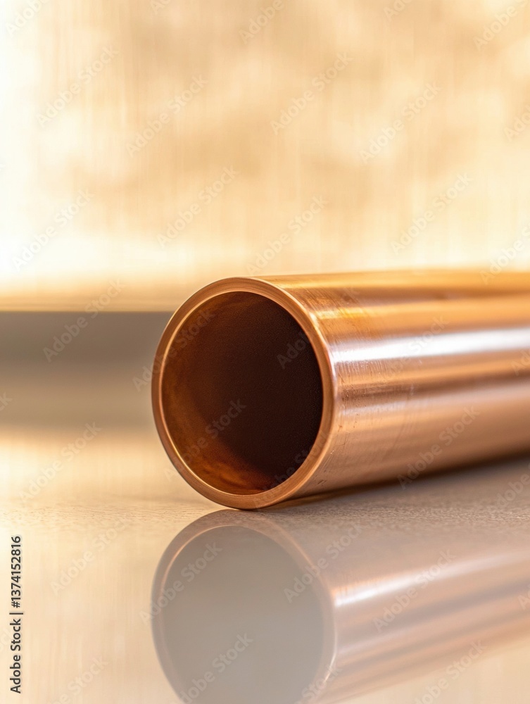 Poster close-up of a copper pipe lying on a wooden surface. the pipe appears to be made of metal and has a 