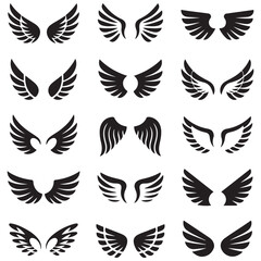 Set of wings icons. Wings badges. Collection wings badges. Vector illustration.Silhouette Vector Black. with white background