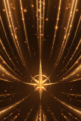 Golden star shape with light lines effect