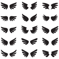Set of wings icons. Wings badges. Collection wings badges. Vector illustration.Silhouette Vector Black. with white background