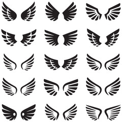 Set of wings icons. Wings badges. Collection wings badges. Vector illustration.Silhouette Vector Black. with white background