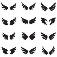 Naklejka premium Set of wings icons. Wings badges. Collection wings badges. Vector illustration.Silhouette Vector Black. with white background
