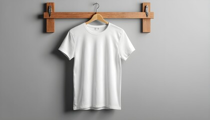 Blank White T-Shirt Mockup on Wooden Hanger