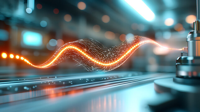 Quantum wave function holographic simulation advanced technology lab digital art interactive environment close-up view scientific exploration