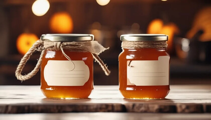 Homemade pumpkin jam with blank tag on it.