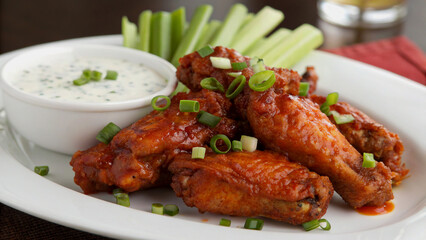 Fototapeta premium Deliciously Crispy Chicken Wings with Creamy Ranch Dip
