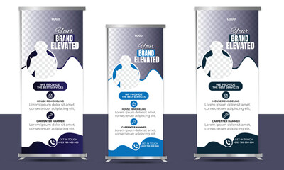 Creative Real Estate Roll Up Banner Design, Pull Up Banner Design, Vector Graphic Design, Rollup banners stand. Blank template mockups. Exhibition stand roll-up banners, Banner template, presentation,