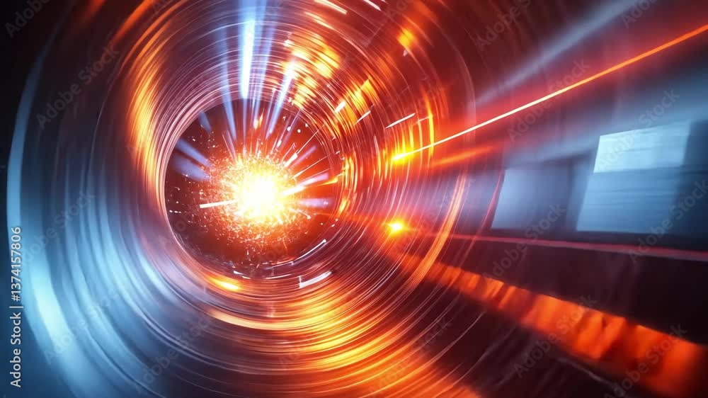 Poster vibrant atomic explosion dynamic movement of light and energy in science and abstract theory