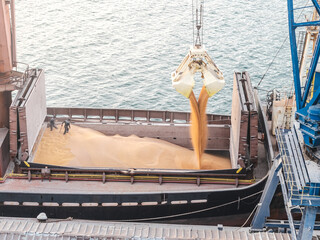 Close up Export Corn Supply aerial view. Shipping Large-Scale Grain Orders
