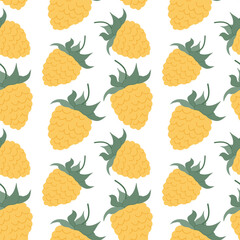Pattern featuring raspberry yellow pineapples on a white background for playful designs