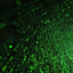 Obraz premium A vibrant, abstract representation of green digital tiles creating a tunnel effect, evoking a sense of depth and movement.