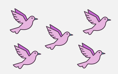 Geometric Pink Birds Vector Set – Minimalist Flat Design Icons, Clean Modern Illustration Collection