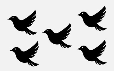 Fototapeta premium Minimalist Black Bird Vector Icons – Elegant Flat Design Animal Collection, Modern Clean Illustratio