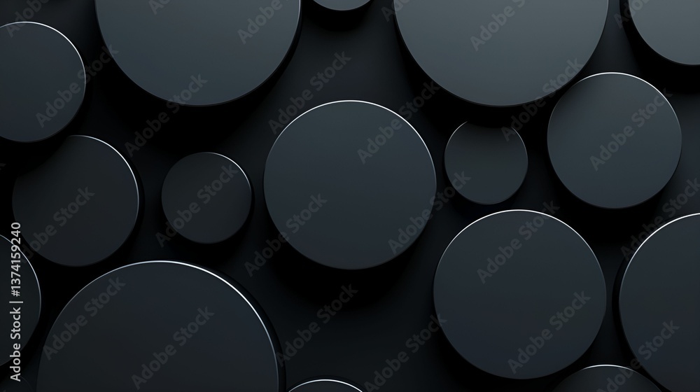 Poster a visually striking composition of various sized black circles against a dark background, creating a