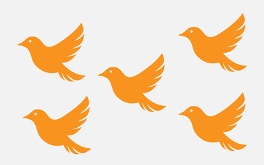 Orange Bird Minimalist Vector Icons – Flat Design Animal Silhouette Set, Modern Elegant Illustration