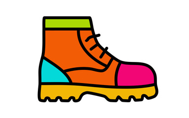 Work Boot Vector Icon – Safety Footwear Illustration, Modern Flat Design Equipment Symbol, green, orange, pink, cyan, yellow