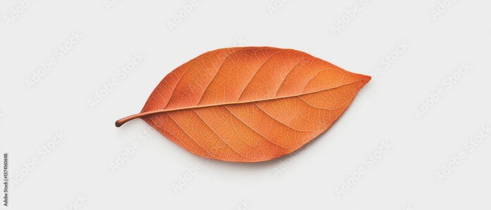Poster close-up of a single orange leaf. the leaf is elongated and has a pointed tip. it appears to be made