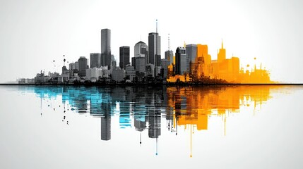 Obraz premium Cityscape art with color gradients and water reflections
