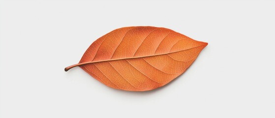 Close-up of a single orange leaf. the leaf is elongated and has a pointed tip. it appears to be made of a smooth, glossy material and has ridges and grooves running along its length.