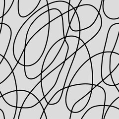 Vector scribble seamless pattern. Abstract careless lines hand drawn contrast black and white illustration. Continued lines ink drawing style, energetic scratches, artistic scribbles, free hand style